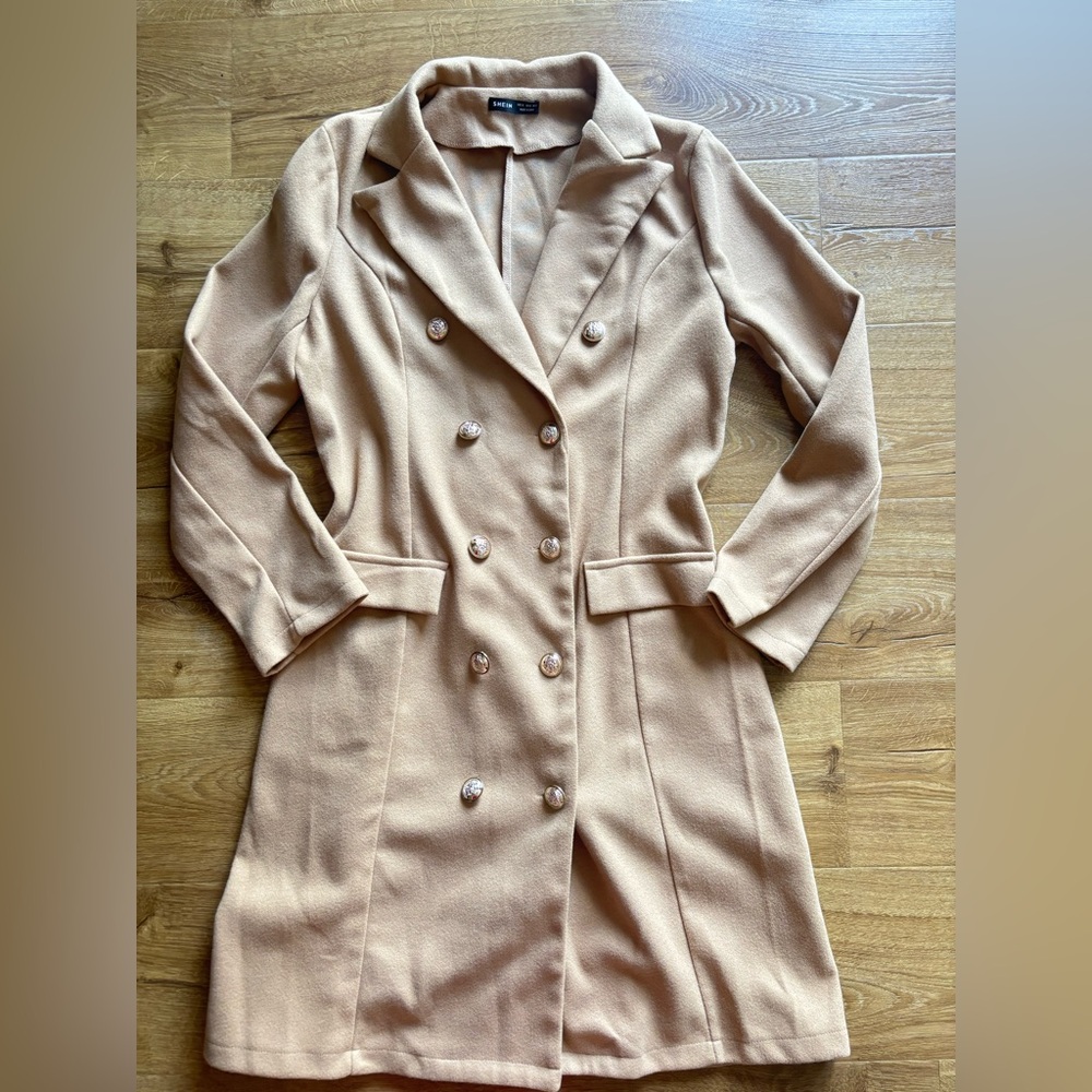 SHEIN Tan Double-Breasted Coat
